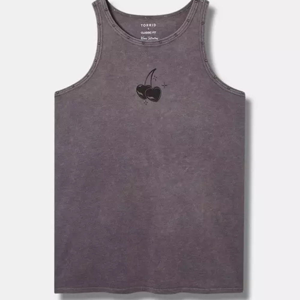 Cherry Hearts Stud Cotton Scoop Neck Tank